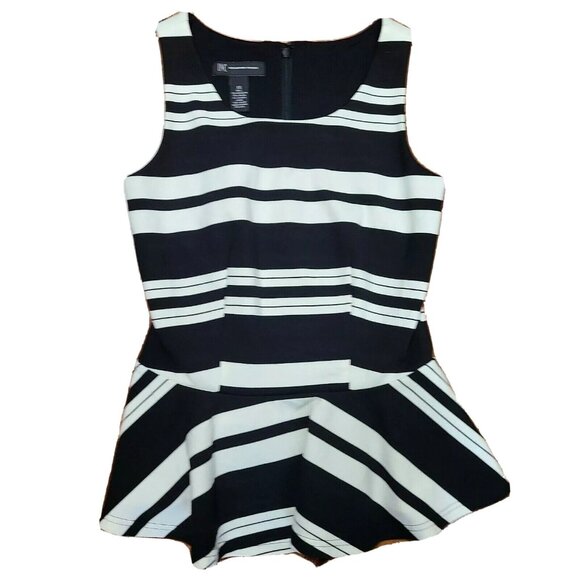 INC International Concepts Top Womens Size XS Black White Sleeveless Peplum - Picture 1 of 4